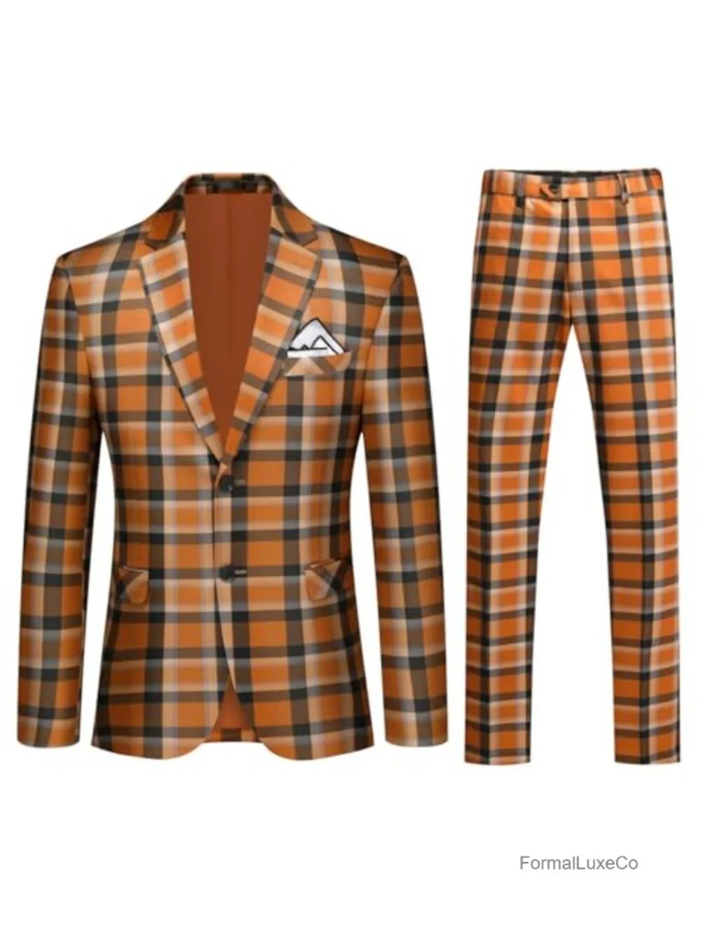 Mens 2 Piece Slim Fit Plaid Suit Set Notched Lapel Wedding Tuxedo